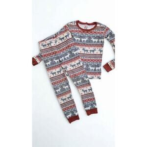 PJ Place 4T Thermal Fair Isle Moose Pajamas - 2pc Set - Gray/Rust Red